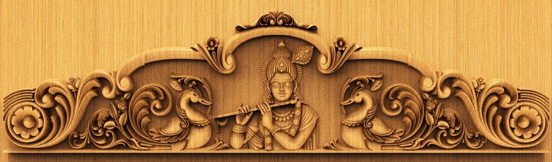 H God Frame - HB-33 Lord Krishna Flute Playing Divine Carved Temple Arch 3D Model